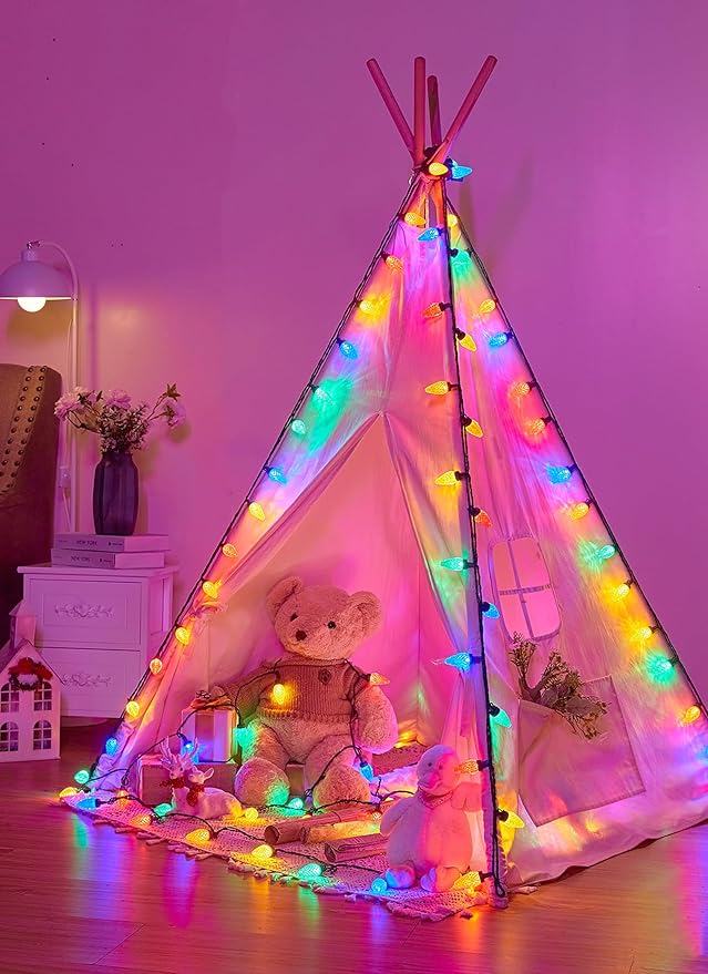 Minetom C9 LED Christmas Lights Outdoor, 81 Feet 100 LED String Light with Timer & 8 Lighting Mode, Waterproof Commercial Grade Christmas Tree Lights for Outside Indoor Roofline Patio, Multicolor