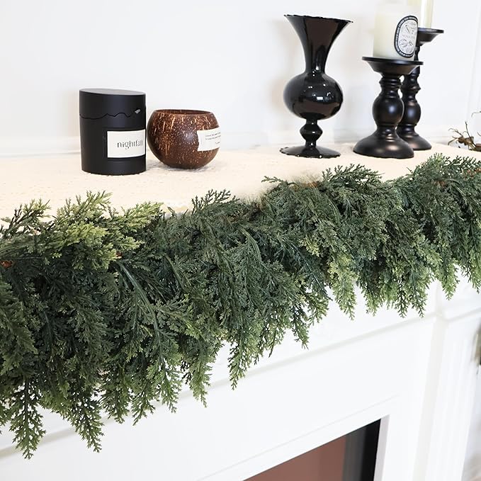 Artificial Cedar Garland for Christmas Decoration - Realistic Winter Greenery Garland for Mantel, Fireplace, Table, Door, Holiday Indoor Outdoor Decor 6FT