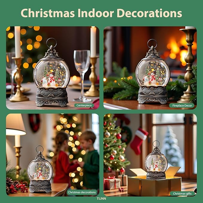 Snow Globe Lights Welcome Snowman Scene Tree Scene Music Box, USB and Battery Powered Christmas Decorations Presents.