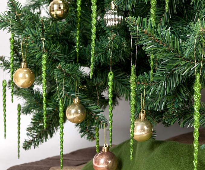 AMS Sparkling Glitter Plastic Icicle Ornaments 30 PCS Twisted Icicles Decoration Christmas Tree and Holiday Xmas Party Hanging (5.1'', Green)