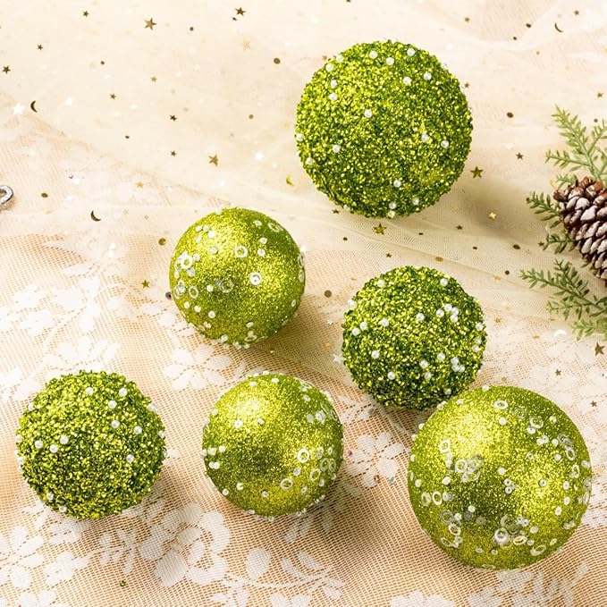 8CT Christmas Ball Ornaments, Green Christmas Ball Decorations Shatterproof Plastic Hanging Pearl Balls for Holiday Party(90mm/3.54")