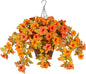 Artificial Fake Fall Flowers with Hanging Basket for Outdoor Decoration, Silk Faux Flowers UV Resistant Fake Plants for Home Porch Patio Garden Window Box Autumn Decor Look Real (Orange)