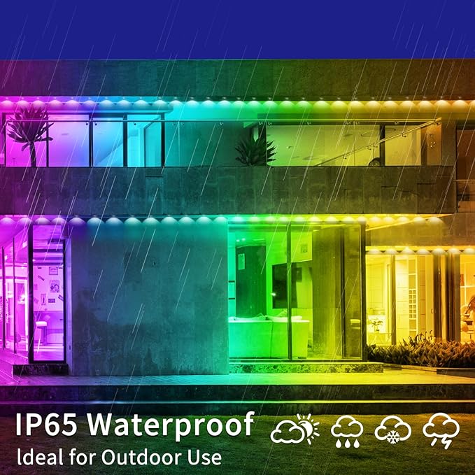 Permanent Outdoor Lights 60FT Smart Outside RGB LED Christmas Light, App Control Remote IP67 Waterproof Eternity Eaves Lighting for Halloween，House，Patio Decor ，Garden Decor, Decorations