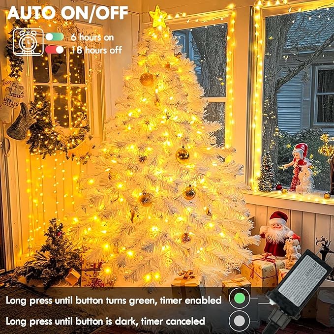 180FT 500LED Extra-Long String Lights Indoor Outdoor Clear Wire, Warm White Christmas String Lights, Plug in Twinkle Fairy Light With Timer and Memory For Wedding Patio Tree Yard Christmas Decorations