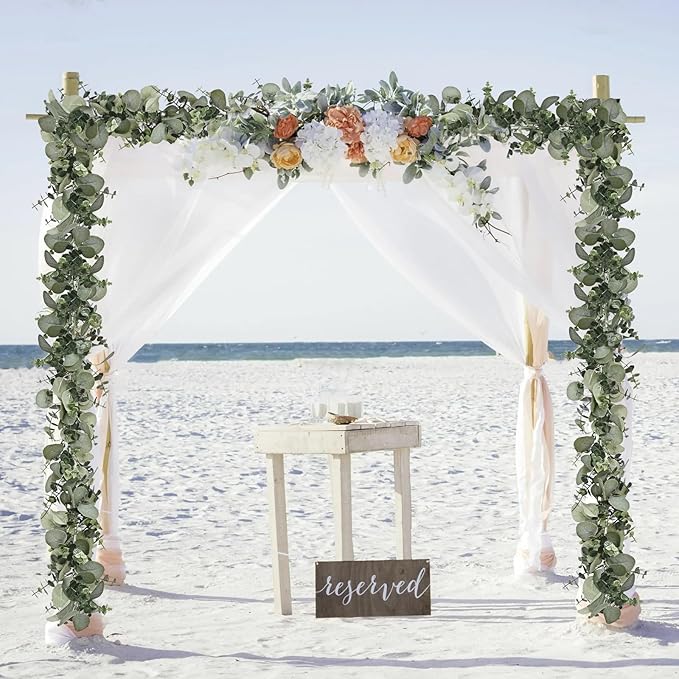 Dolicer 6 Packs 6FT Artificial Eucalyptus Garland, Faux Greenery Garland Hanging Fake Silver Dollar Eucalyptus Leaves Vines for Wedding Backdrop Arch Table Wall Party Home Decor