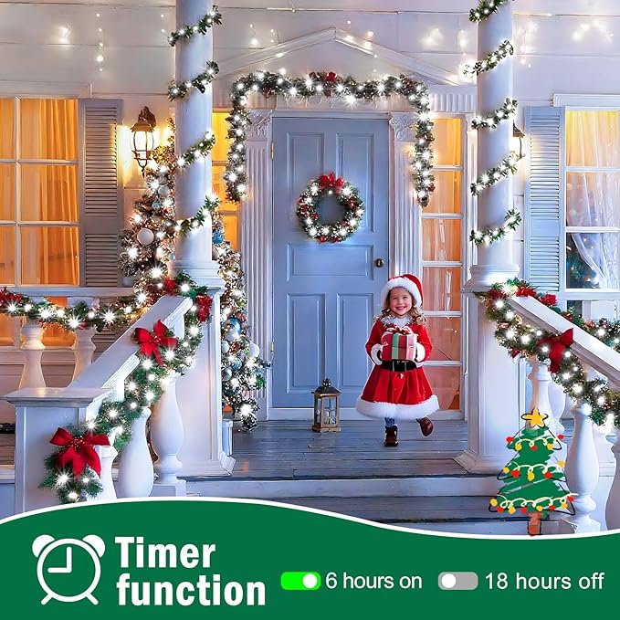 SAUIRS 197FT 500 LED Christmas Lights Outdoor String Lights with 8 Modes Timer Waterproof Fairy Light Plug in for Outside Indoor Party Xmas Palm Tree Yard Wedding Decorations(Cool White)