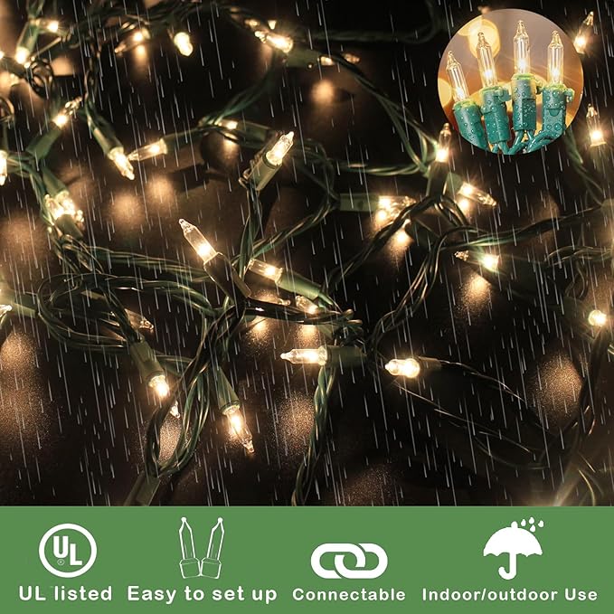 Clear Christmas Lights - 300 Count (3X100) Mini Incandescent Warm White String Lights 79.5ft UL Connectable for Indoor and Outdoor Use for Xmas Trees Festival and Fall Decor