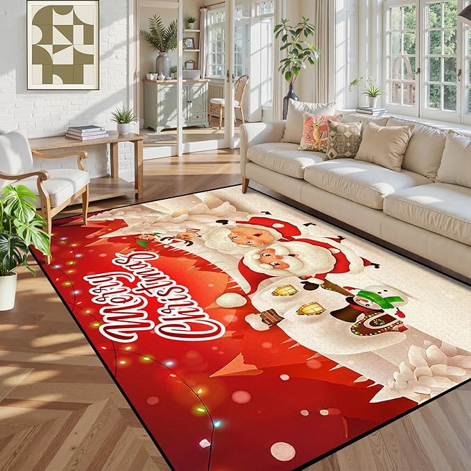 5' X 7' Christmas Area Rug for Bedroom & Living Room - Non-Slip, Washable, Decorative Throw Rug