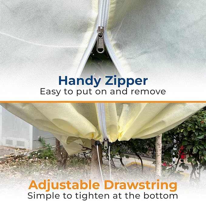 Plant Covers Freeze Protection, 2 Packs 40''W x 47''H Shrub Jackets with Zipper and Drawstring, Frost Cloth for Winter, Outdoor Plant Blankets for Cold Weather