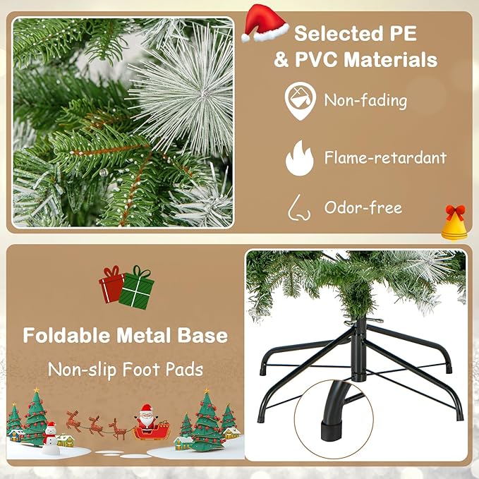 GOFLAME 6 FT Pre-Lit Pencil Christmas Tree Snow Flocked, Slim Artificial Xmas Tree with 580 Branch Tips, 280 Warm White LED Lights, Holiday Decoration Tree for Home Party Office