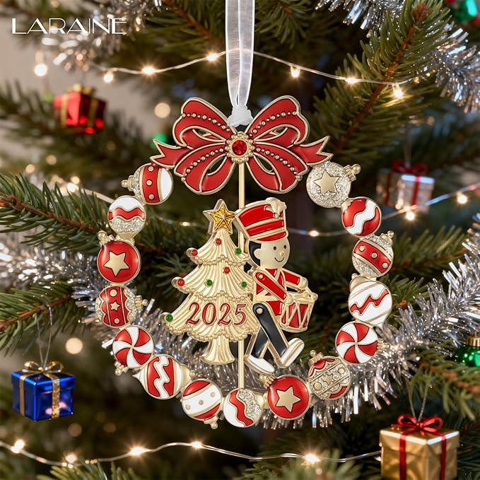 Laraine Christmas Tree Ornaments – 2025 Decorative Rotation Hanging Pendant of Car Charm Holiday Keepsake Gift Home Decor (Gold-Drummer Boy (2025))