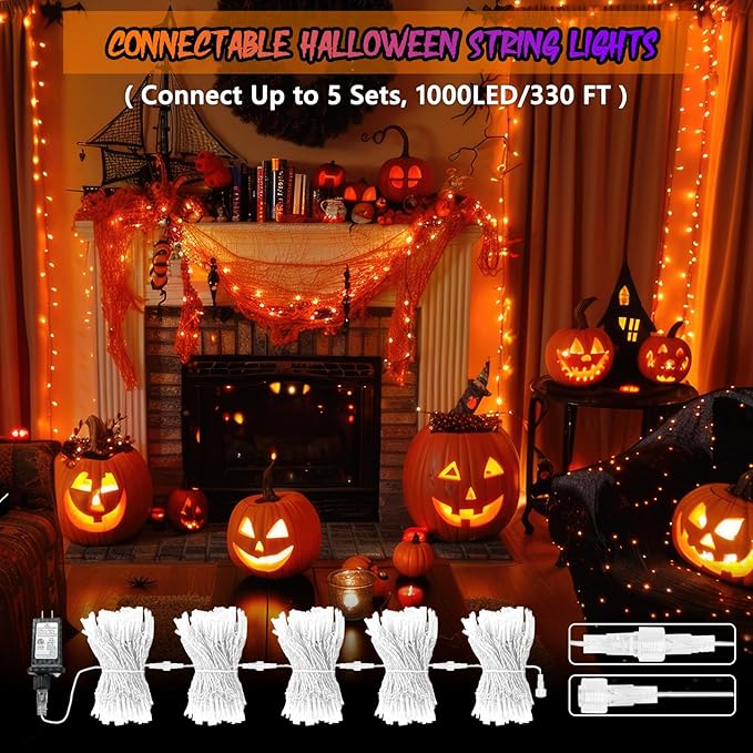 Upgraded Connectable 200 LED Christmas String Lights Outdoor Indoor, 66FT Orange Christmas Decorations Lights 13 Modes, Waterproof Twinkle Fairy Lights Plug in Clear Wire for Tree, Bedroom Decoration