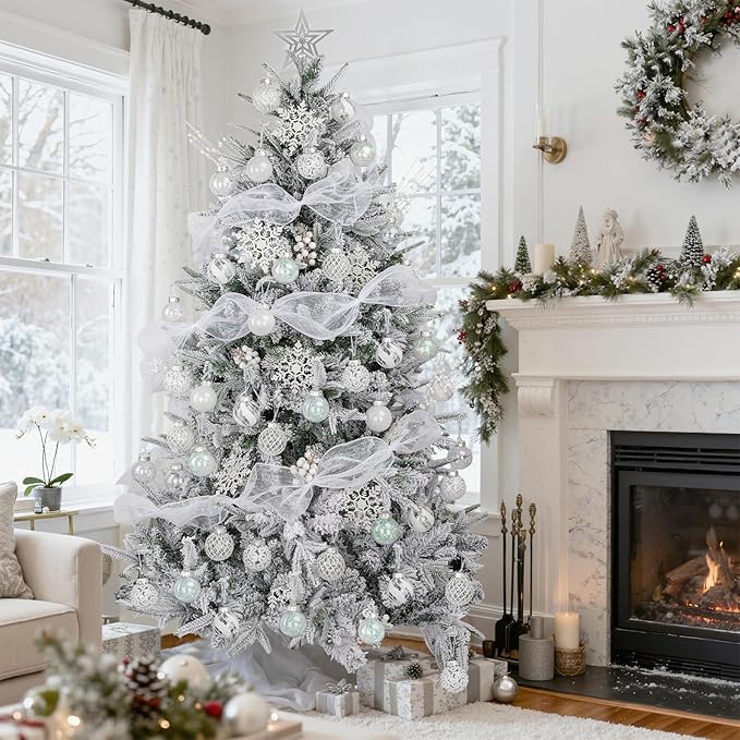 Ouddy Decor 36 Pcs Clear Christmas Ball Ornaments, 2.36" Shatterproof White Plastic Christmas Ornaments Set Decorative Hanging Transparent Baubles for Xmas Tree Holiday Party Decor, White