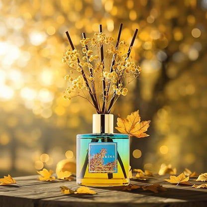 COCORRÍNA Reed Diffuser - Golden Leaves Reed Diffuser Set with 8 Sticks & Preserved Baby's Breath, Reed Diffuser for Home Bathroom Shelf Decor