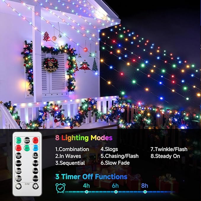 Mlambert 1050 LED Christmas Lights 344FT, Outdoor Waterproof Dimmable Fairy Lights with Remote, 8 Modes Indoor Lighting for Holiday Décor, Multicolor
