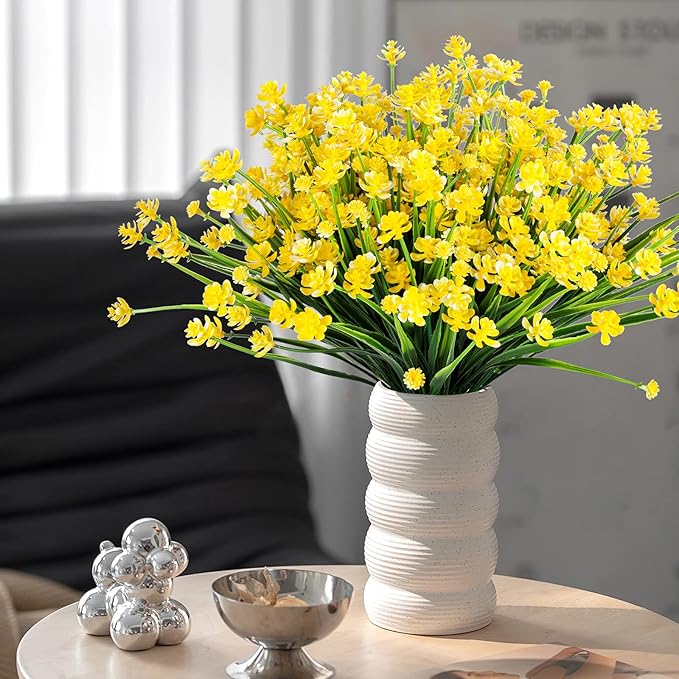 AmyHomie 20 Bundles Artificial Flowers for Outdoor UV Resistant Faux Flowers No Fade Fake Plastic Plants Garden Porch Window Box Decorating(Bright Yellow)