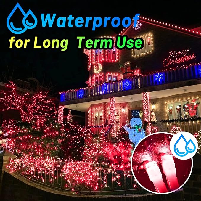 KNONEW Outdoor Christmas Lights 300 LED 99ft String Lights 8 Modes & Memory Fairy Light Plug in Waterproof LED String Lights for Xmas Yard Tree Wedding Party Holiday Decorations (Red)