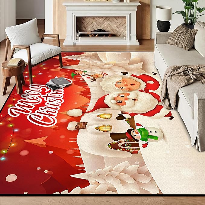 Christmas Area Rug 6' x 9' Washable Living Room Carpet Xmas Snowflake Holiday Decor Indoor Bedroom Throw Rug Decor Low Pile Large Carpet Dining Room Office Nursery