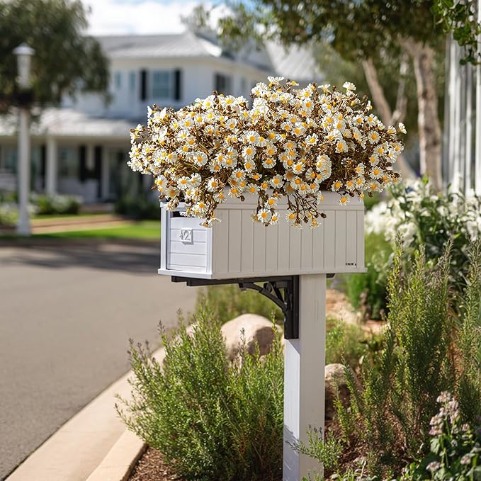 Artificial Daisy Flowers for Outdoor 16 Bundles Faux Daisy Flower UV Resistant No Fade Floral for Home Indoor Outside Garden Porch Window Box Balcony Yard Porch Decor (White)