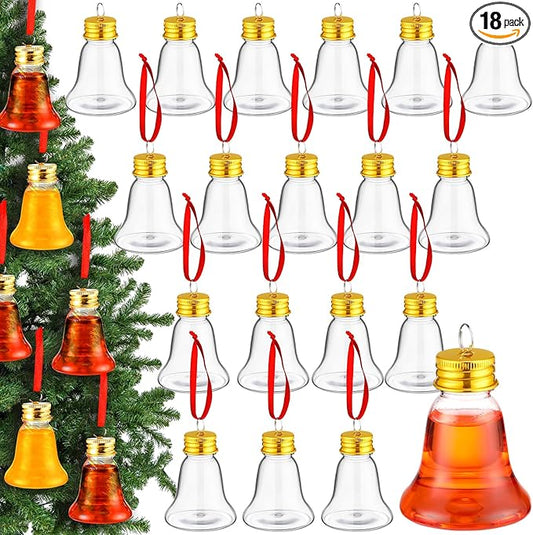 Patelai 18 Pcs Christmas Drink Balls Clear Shot Glass Ornaments Xmas Tree Fillable Ornaments Plastic Xmas Water Bottle Bulbs for Holiday Party Decorations(Bell,50 ml)