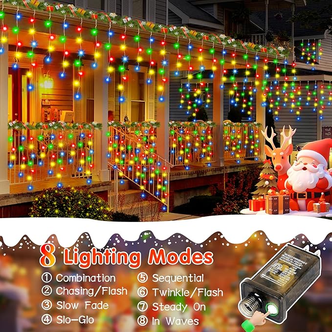 62FT Christmas Lights Outdoor, 486 LED Outdoor String Lights Waterproof Plug in with 8 Modes & Timer, Christmas String Lights for Tree Party, Garden, Holiday Decorations（Multicolor）