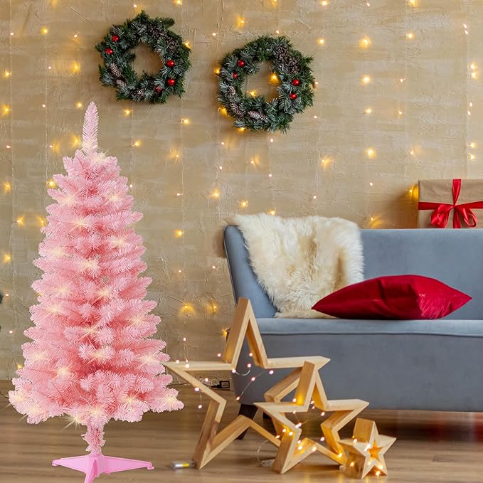 Pre-Lit Artificial Christmas Tree 4Ft, Battery Operated Desktop Xmas Tree with 70 LED 210 Branch Tips Mini Christmas Tree Decoration Indoor Outdoor