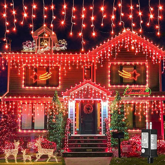 Icicle Lights for Outside, 66ft 640 LED Icicle Christmas Lights Outdoor with 120 Drops 8 Modes, Waterproof Red Christmas Light for House Plug in for Indoor Party Holiday Halloween Decorations