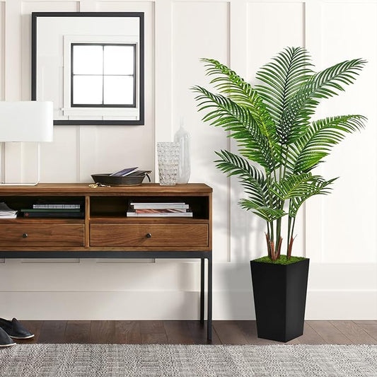 Artificial Palm Tree 5FT - Fake Tree with Black Tall Planter - Faux Tropical Areca Floor Plant in Pot - Artificial Silk Plant for Home Office Living Room Decor Indoor