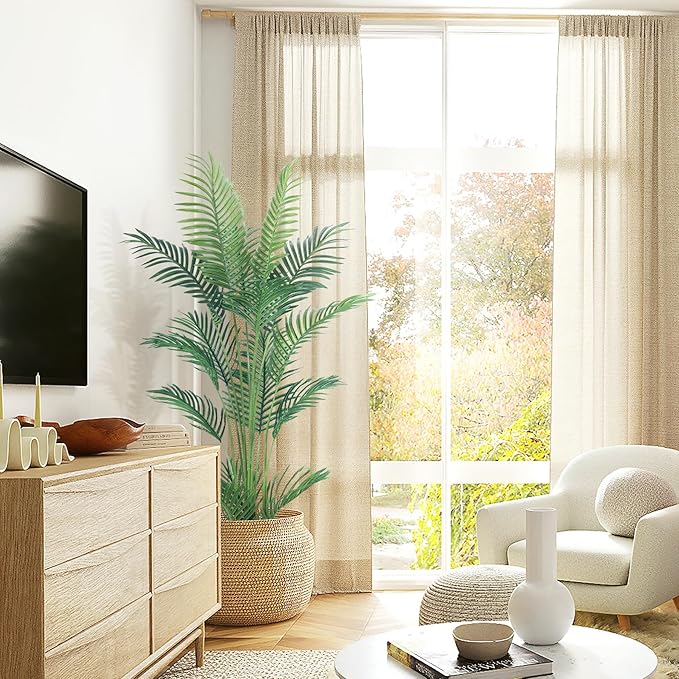 4.5FT Artificial Palm Tree,Faux Areca Palm Plant with Real Touch Leaves and Adjustable Branches,Fake Tropical Palm Tree for Home Office Indoor Outdoor Modern Decoration
