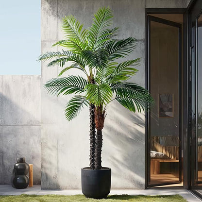 6.2FT Artificial Phoenix Palm Tree Artificial Plants Indoor Outdoor Large Faux Coconut Silk Palm Tree Tropical Fake Tree Faux Sago Palm Plant for Modern Farmhouse Yard Outside Patio Poolside