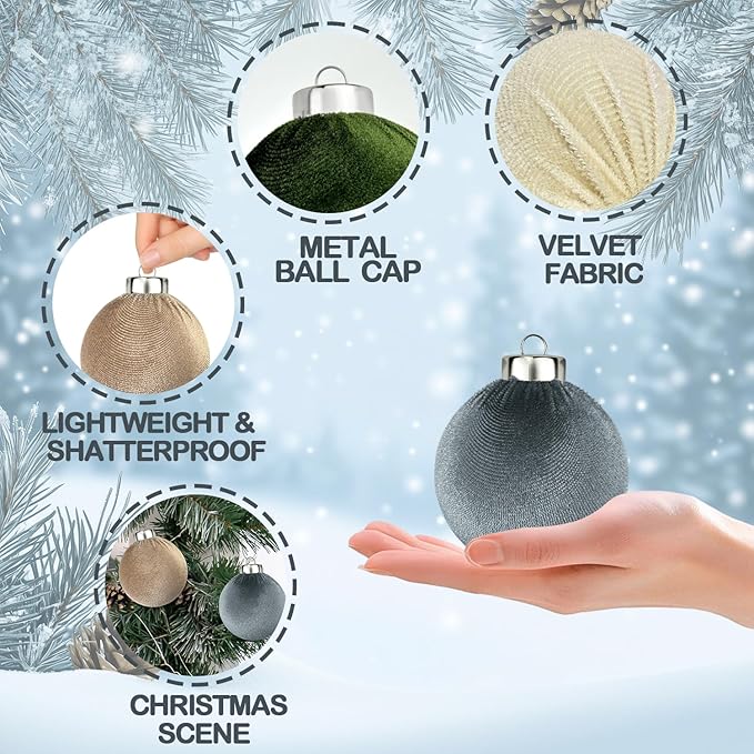 3.15 Inch Velvet Ball Ornaments for Christmas Tree 15 PCS, Large Neutral Flocked Christmas Bulb Ornaments Set - Earth Tone Decorative Hanging Baubles, Shatterproof Xmas Decor for Holiday (Multicolor)