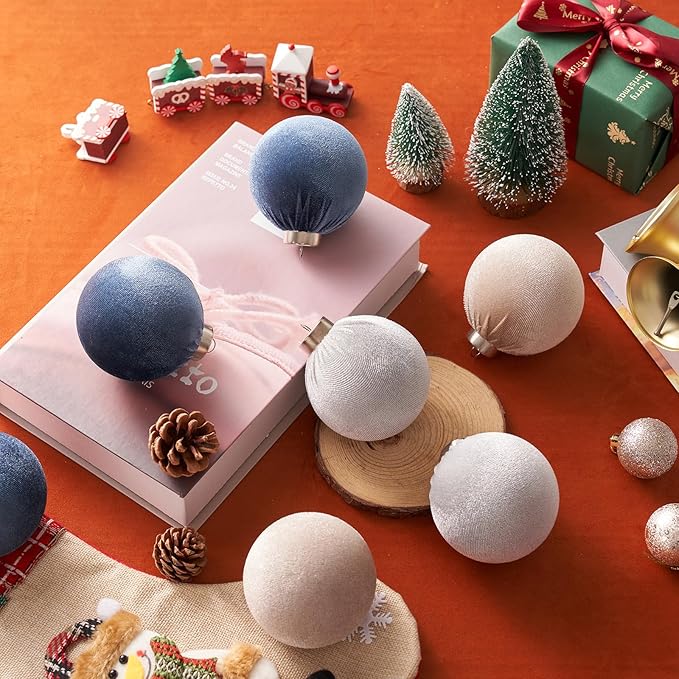 Christmas Ball Ornaments, 15 Pcs Blue & White Ornaments with Velvet, Multicolor Xmas Decorations for Christmas Tree Holiday Decor