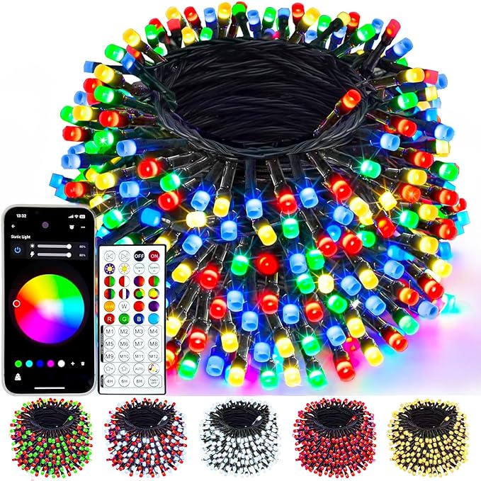 240LED Smart Color Changing Christmas Lights App Controlled, 95FT Waterproof RGB Twinkle String Light Music Sync Multiple Modes, Christmas Lights with Remote & Timer Indoor Outdoor Xmas Decorations