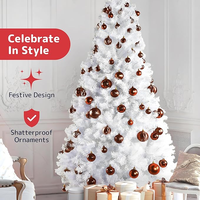 Prextex 36-Pieces Red Christmas Ornaments Set - Shatterproof, Festive Christmas Balls Decorations in 3 Sizes and 6 Styles with Hanging Loops for Tree, Wreath, and Dazzling Holiday Party Decor