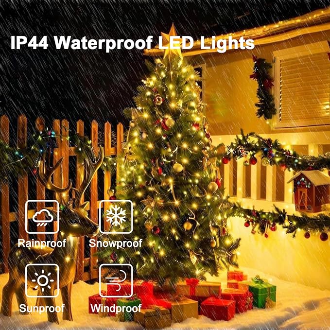 Smart Christmas Tree Lights with Ring,6.6ft 16 Lines String Light,400 LED Fairy Light,APP Control Music Sync LED Lights for 4-10ft Indoor and Outdoor Christmas Tree Decoration(Warm White & Multicolor)