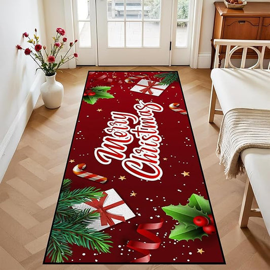 Christmas Xmas Decorative Area Rug, Non-Slip Indoor Throw Washable Rug, 79" X 39"