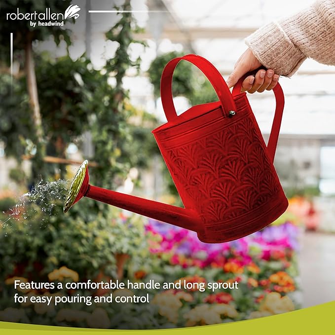 Headwind Aurora Cayenne Red Metal Watering Can 2 Gallon – Galvanized Vintage Large Watering Metal Can for Indoor & Outdoor Garden Use by Robert Allen