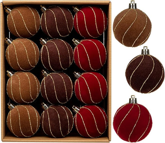 24PCS Velvet Christmas Ball Ornaments Set, 2.36" Shatterproof Baubles for Christmas Tree Decorations, Gold-Lined Hanging Baubles with Velvet Finish for Thanksgiving Holiday Party Décor, Multicolour