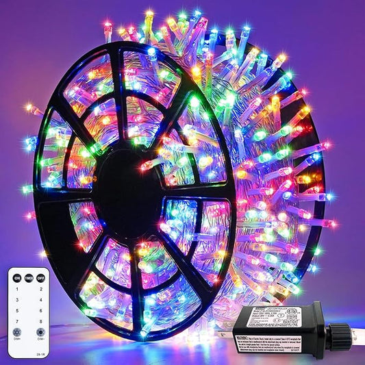JMEXSUSS 163ft 500 LED Multicolor Christmas Lights Outdoor, Waterproof Clear Wire Colorful String Light, 8 Modes Christmas Tree Lights Plug in for Patio Wedding Party Yard Xmas Tree Decor(Multicolor)