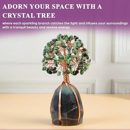 Crocon Ruby Zoisite Crystal Tree with Fluorite Rough Base Tree of Life Decor for Shelf, Bedroom, Birthday Gifts for Women, Sister Birthday Gift for Mom, Cute Home Decor Present