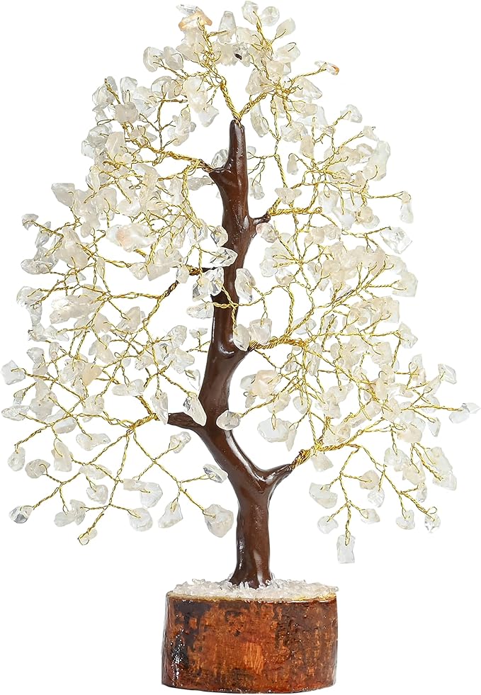 Crocon Clear Quartz Crystal Tree of Life - Chakra for Positive Energy, Feng Shui Decor - Gemstone Money Bonsai Tree, Good Luck Healing Crystals - Meditation Stones, Spiritual Unique Gift 10-12"