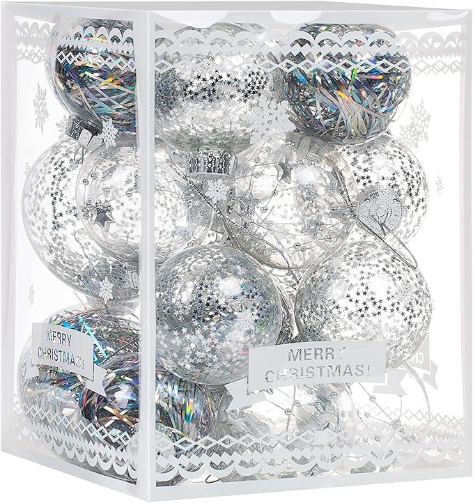 Christmas Ornaments Ball Set-Shatterproof Clear Plastic Decorative Baubles for Xmas Tree House Holiday Wedding Party Decoration,20pcs Silver