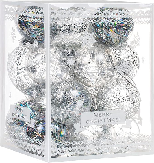 Christmas Ornaments Ball Set-Shatterproof Clear Plastic Decorative Baubles for Xmas Tree House Holiday Wedding Party Decoration,20pcs Silver