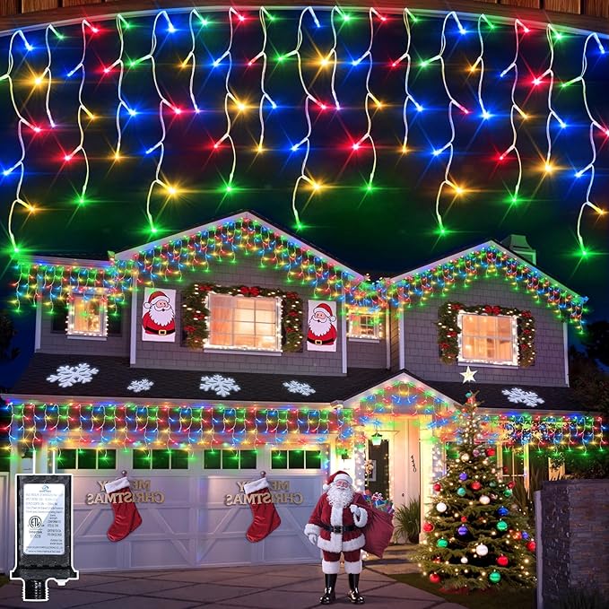 504 LED Christmas Lights with 112 Drops, 50ft 12 Modes Multicolor Fairy String Lights with Timer Dimmable, Waterproof Twinkle Lights for Indoor Outdoor Holiday Wedding Party Eaves Yard Christmas Decor