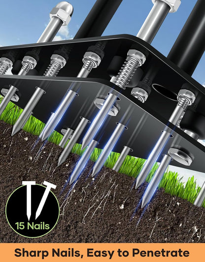 Lawn Aerator Tool, Manual Metal Spike Aerator Lawn Tool with Spring Base, Automatic Leaf and Dirt Cleaning, Grass Aerator for Lawn Care, Soil Loosening, Yard Aerating, Garden Tool