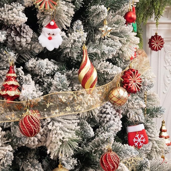 108 Pcs Christmas Ball Ornaments Set, Red and Gold Shatterproof Hand-Painted Hanging Bulbs Bulk, Decoration for Xmas Tree, Wreath, Garland, Home Holiday Decor