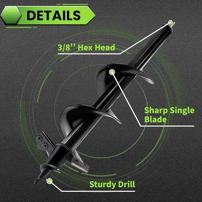 SYITCUN Auger Drill Bit for Planting - 4"X16" Heavy-Duty Post Hole Auger - Auger Post Hole Digger for Fence - 3/8" Hex Drive Drill
