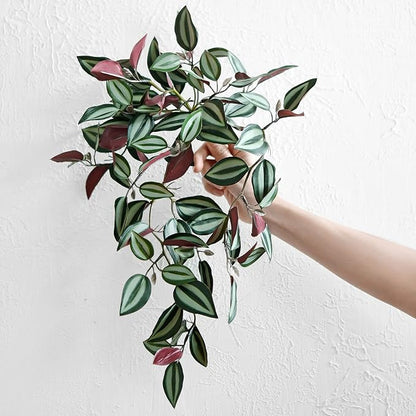 FiveSeasonStuff Real Touch Artificial Hanging Foliage Plant Tradescantia Zebrina House Plants 2 Stems