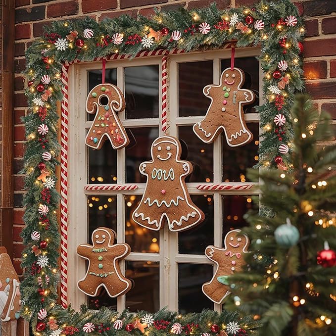 6 ft Gingerbread Christmas Garland with 30 Lights with Timer/Baking Holiday Decor/prelit Whimsical Gingerbread Kitchen Decor/Lighted Door Hanger .Stairs,Mantel,Porch Decoration