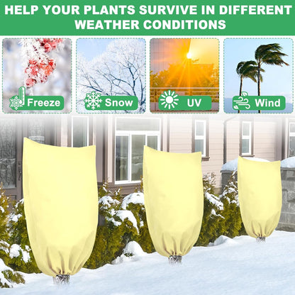 3 Pack Winter Plant Covers Freeze Protection, 23.6" x 31.4" Frost Covers for Outdoor Plants with Drawstring, Tree Covers for Winter Plant Frost Protection Covers, Shrubs Trees Jacket Covers